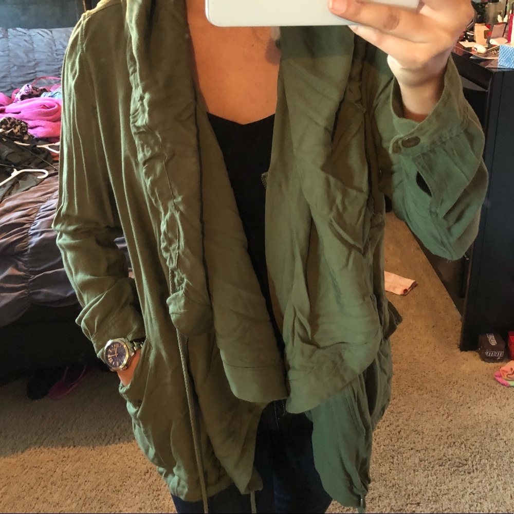 Green draped Jacket.